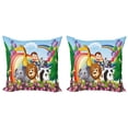 thumbnail image 1 of Ambesonne Cartoon Throw Pillow Cover 2 Pack, Animals at the Hilltop, 18", Multicolor, 1 of 2