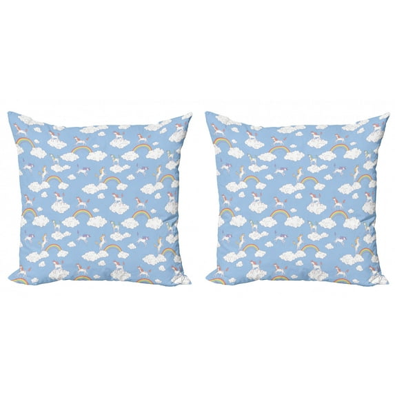 Ambesonne Cartoon Throw Pillow Cover 2 Pack, Mythical Creatures Jump, 20", Sky Blue Multicolor