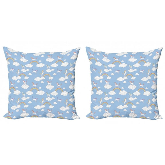 Ambesonne Cartoon Throw Pillow Cover 2 Pack, Mythical Creatures Jump, 24", Sky Blue Multicolor