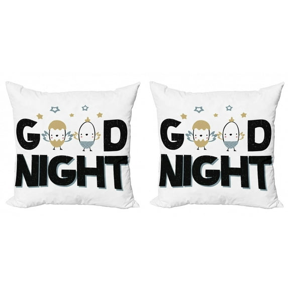 Nursery Throw Pillow Cushion Cover Pack of 2, Night Lettering with New Born Happy Chicks in the Eggshell Nesting and Stars, Zippered Double-Side Digital Print, 4 Sizes, Multicolor, by Ambesonne