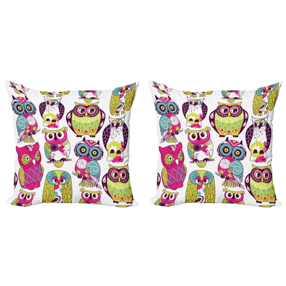 Ambesonne Cartoon Throw Pillow Cover 2 Pack, Best Friends Animals Fun, 16", Multicolor Coral
