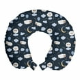 thumbnail image 1 of Nursery Travel Pillow Neck Rest, Sheep in the Sky Hovering Clouds Moon Stars Bedtime Childish Theme, Memory Foam Traveling Accessory Airplane and Car, 12", Dark Night Blue and Beige, by Ambesonne, 1 of 2