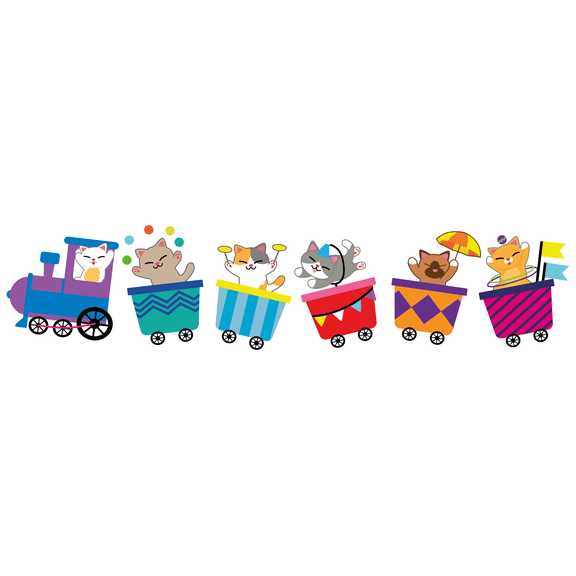 Nursery Vinyl Art 20" x 86" Cats & Kittens Multicolored Vinyl Wall Decoration Sticker Multi Pattern Animal Toy Train Design Easy To Apply Adhesive Kids Bedroom Playroom Home Wall Decal