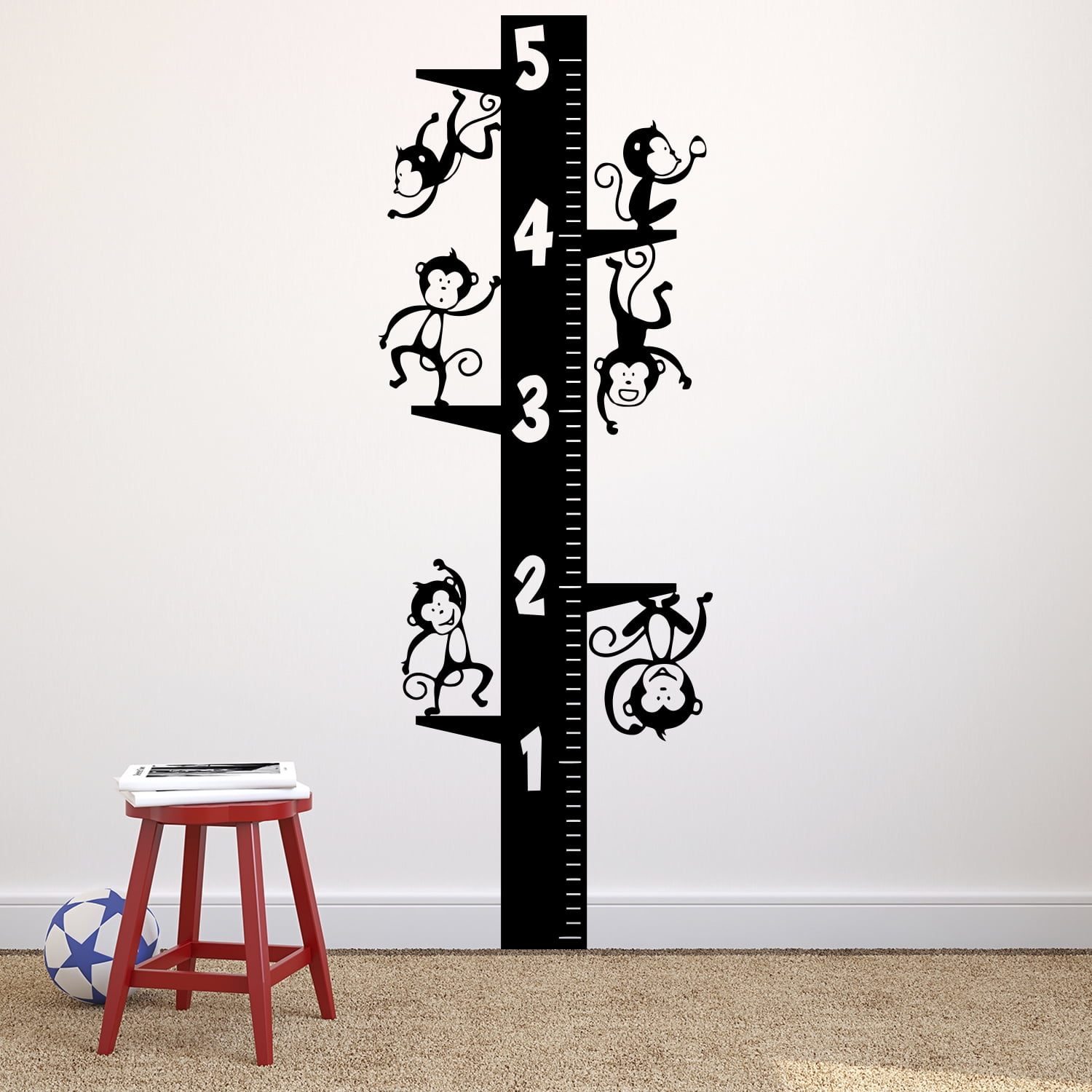 Nursery Vinyl Wall Art Decal Cute Hanging Monkeys Growth Chart 64