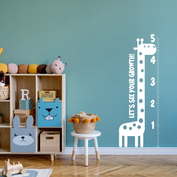 Nursery Vinyl Wall Art Decal - Let’s See Your Growth Chart Zoo Giraffe - 62.5" x 22" - Safari Animal Wall Art Sticker Decals - Unisex Kids Room Play Area Daycare Wall Decor (62.5" x 22")