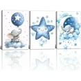 thumbnail image 1 of Nursery Wall Art Baby Boy Wall Decor Blue Elephant Moon and Stars Painting Prints Cute Animal Canvas Poster for Kids Room Decor d(Baby-2,12L x 16W x 3Pcs), 1 of 7