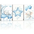thumbnail image 1 of Nursery Wall Art Baby Boy Wall Decor Blue Elephant Moon and Stars Painting Prints Cute Animal Canvas Poster for Kids Room Decor d(Baby-2,12L x 16W x 3Pcs), 1 of 7