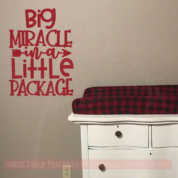 Nursery Wall Art Decal Big Miracle In Little Package Vinyl Decor Quotes 17x23-Inch Red