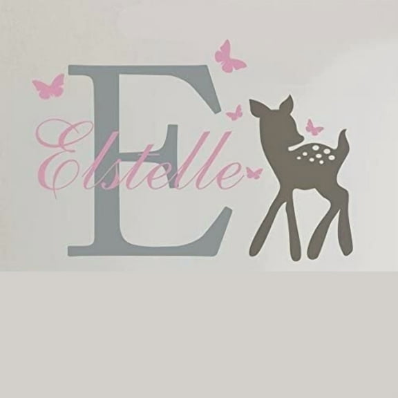 Nursery Wall Decal Vinyl Deer Wall Decal Butterfly Decal Personalized Name Wall Sticker Nursery Wall Mural Graphic Home Art Decoration