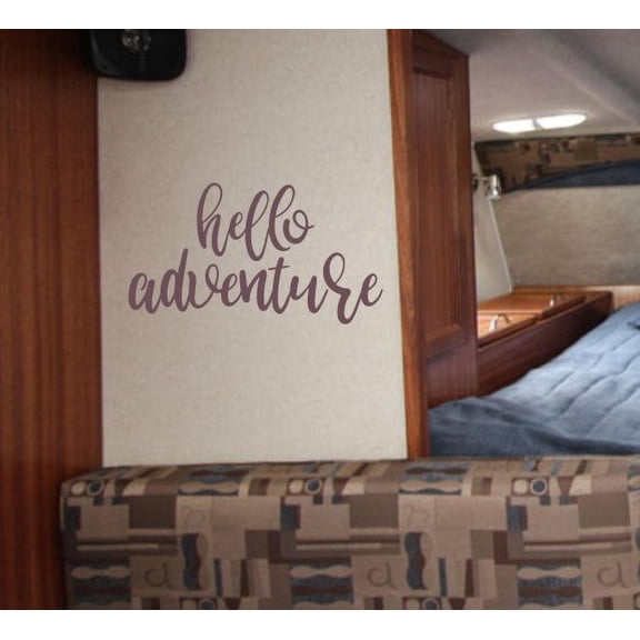 Nursery Wall Decals Hello Adventure Camper Art Stickers Wall Decoration 23x13--Inch Eggplant