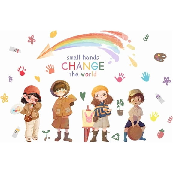 Nursery Wall Sticker Small Hands Change The World Wall Decal Inspirational Diversity Inclusion Handprints Vinyl Art for Nursery Room Classroom Decor