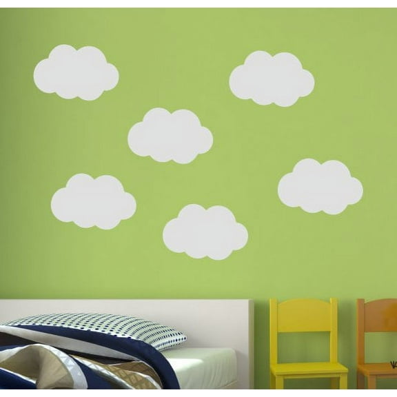 Nursery Wall Stickers Clouds Vinyl Wall Art for Kids Room Decor, 6pc, 12-Inch, P-Blue