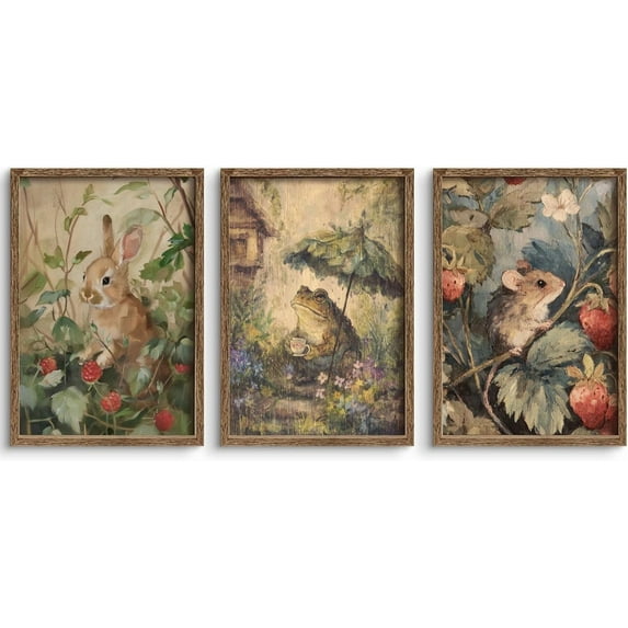 Nursery Woodland Animal Wall Hieng Vintage Forest Animal Canvas Wall Decor Baby Boy Room Poster Kids Wild Bunny Picture Cottagecore Prints Nursery Hiengwork for Girl Room Bedroom