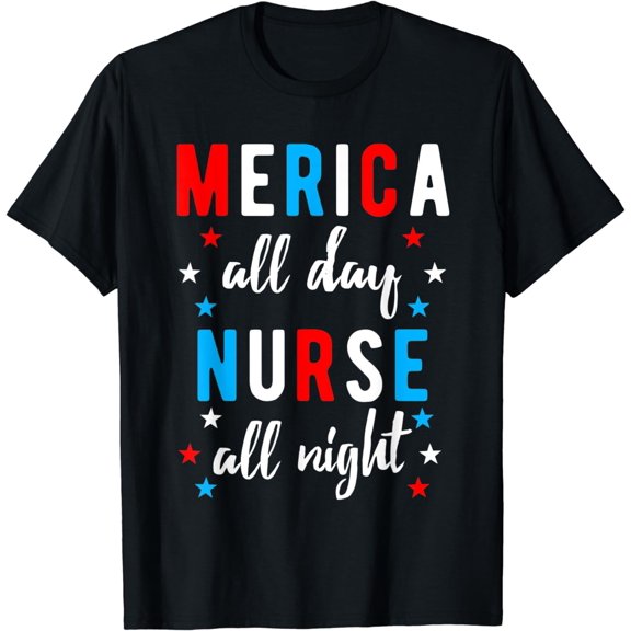 Nurses 4th of July Design Gift Independence Day Night Shift T-Shirt