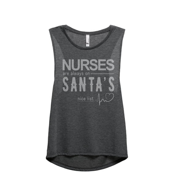 Nurses Are Always On Santa's Nice List Women's Fashion Sleeveless Muscle Workout Yoga Tank Top Charcoal Grey Medium