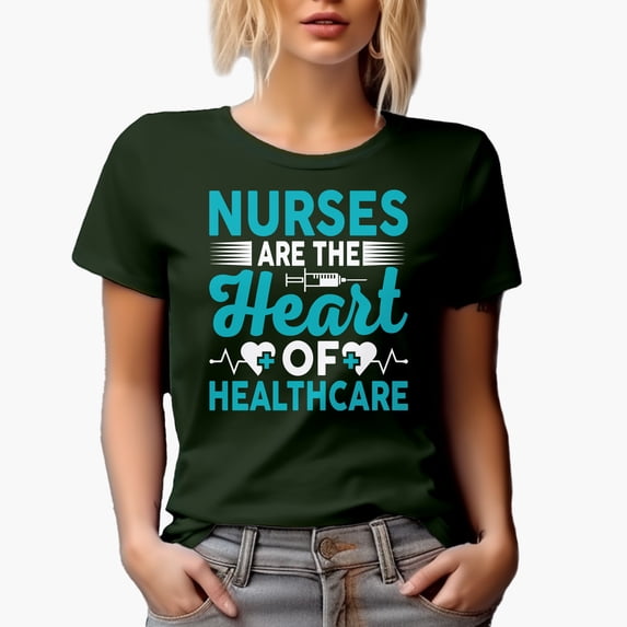 Nurses Are the Heart of Healthcare - Nurse, RN or Nursing Profession, Military Green T-Shirt, XL