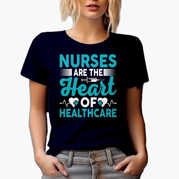 Nurses Are the Heart of Healthcare - Nurse, RN or Nursing Profession, Navy Blue T-Shirt, 2XL