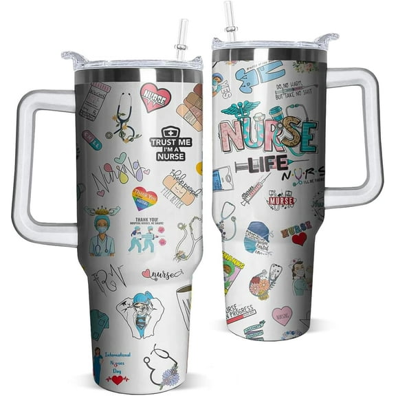 Nurses Gifts Nurse Tumbler Gifts for Women 40oz Nurse Tumbler with Lid and Straw Handle Nurses Gifts for Graduation,Nurses Week Coffee Mugs Cups