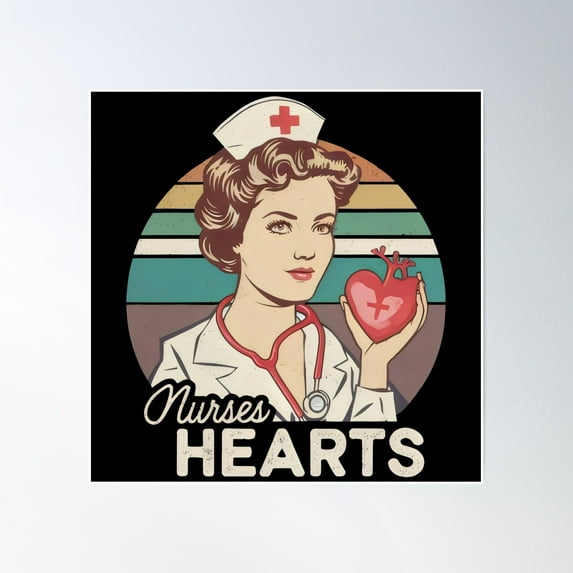 Nurses Have Heart – Vintage Nurse Appreciation Design Poster Wall Art, Modern Wall Decor, 24x24 UNFRAMED