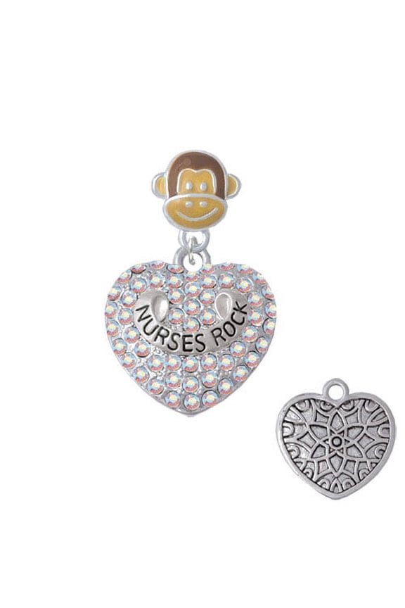 Nurses Rock on AB Crystal Heart - Monkey Face Charm Bead
