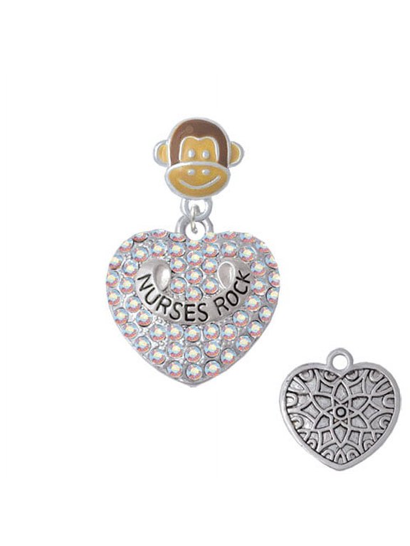 Nurses Rock on AB Crystal Heart - Monkey Face Charm Bead