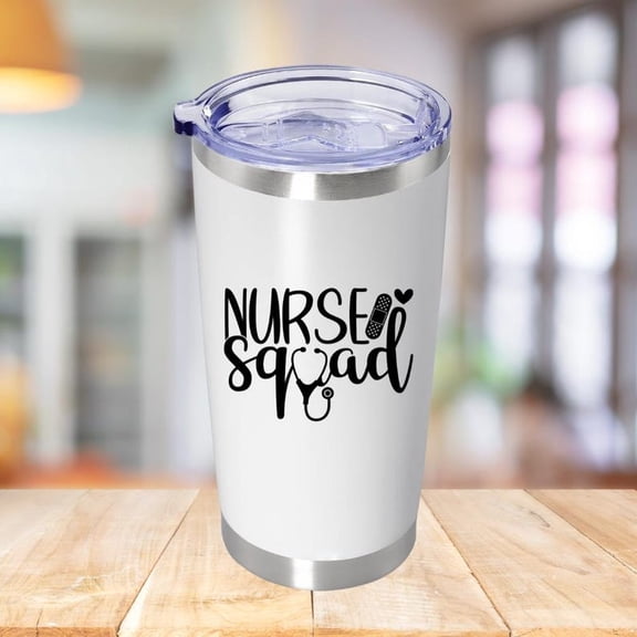 Nurses Squad - Nurse Gifts Nurse Tumbler 20 oz with Lid Nursing Graduation Gifts Nurse Cup Nurse Appreciation Gifts Coffee Travel Mug Nurse - White