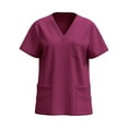 thumbnail image 1 of Nurses Uniforms for Womens Scrub Tee Tops Short Sleeve V Neck Stretch Working T-Shirt with Pockets Loose Summer Tops for Lady Wine M, 1 of 1