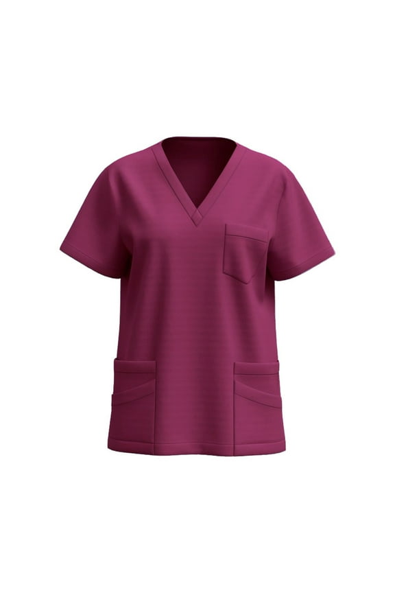 Nurses Uniforms for Womens Scrub Tee Tops Short Sleeve V Neck Stretch Working T-Shirt with Pockets Plus Tshirts for Lady Plus Size Wine S