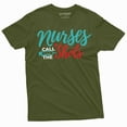 thumbnail image 1 of Nurses day Funny T-shirt Nurses call the shots Syringe Nurse RN CNA medical worker Tee Shirt (Medium Military Green), 1 of 7