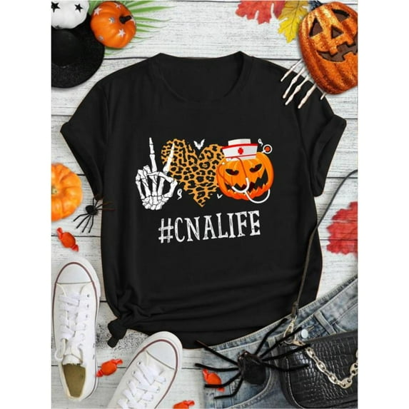 Nursing Assistant Halloween Graphic Tee - Soft T-Shirt for Women,Round neck,Funny,cotton,black,S-5XL