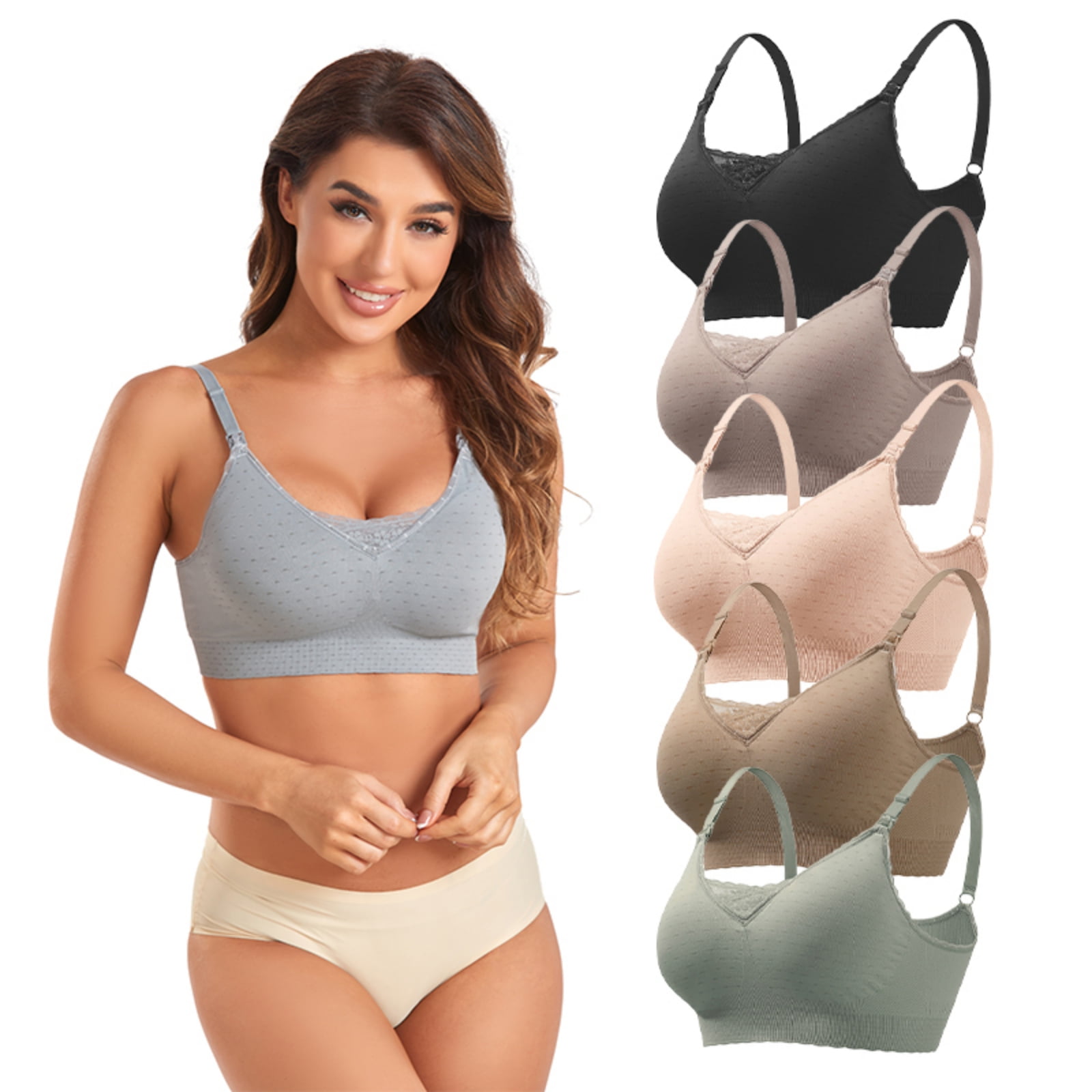 Nursing Bra Wireless Deep V Neck Maternity Nursing Bra Bralette Sleeping Breastfeeding with