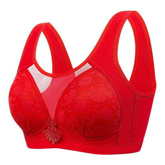 Nursing Bra Women Lightly Lined Bra Feature V-Neck Sport Bra Style W-1788 Red L