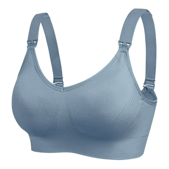 Nursing Bralette Women's Bra Wireless Maternity Seamless Front Buckle Breastfeeding Bra with Pads(Blue,L)