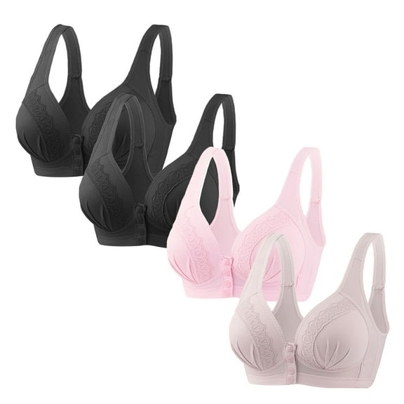 Nursing Bras for Breastfeeding 4 Pack Women's Front Closure Everyday Bras Lace Push Up Bra Comfort Breathable Bralettes Wirefree