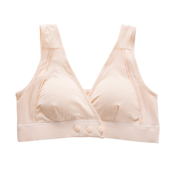 Nursing Bras for Breastfeeding Plus Size Women's Bra Wireless Maternity Seamless Front Buckle Breastfeeding Bra with Pads(Beige,L)