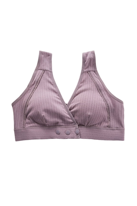 Nursing Bras for Breastfeeding and Pumping Women's Bra Wireless Maternity Seamless Front Buckle Breastfeeding Bra with Pads(Purple,XXL)