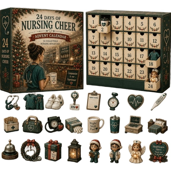 Nursing Cheer Christmas Advent Calendar 2026, Countdown Calendar with 24 Unique Acrylic Nurse Miniature Ornaments, Christmas Gifts for Nurse, 1pc