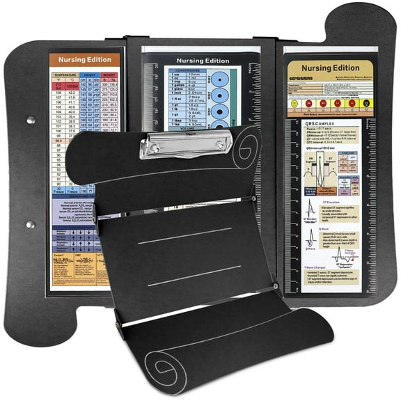 Nursing Clipboard Foldable 3 Layers, Nurse Clipboard with Nursing Edition Cheat Sheets, Aluminum Trifold Clipboard Folder, Folding Clipboard Notepad Pocket Size for Student (Black)