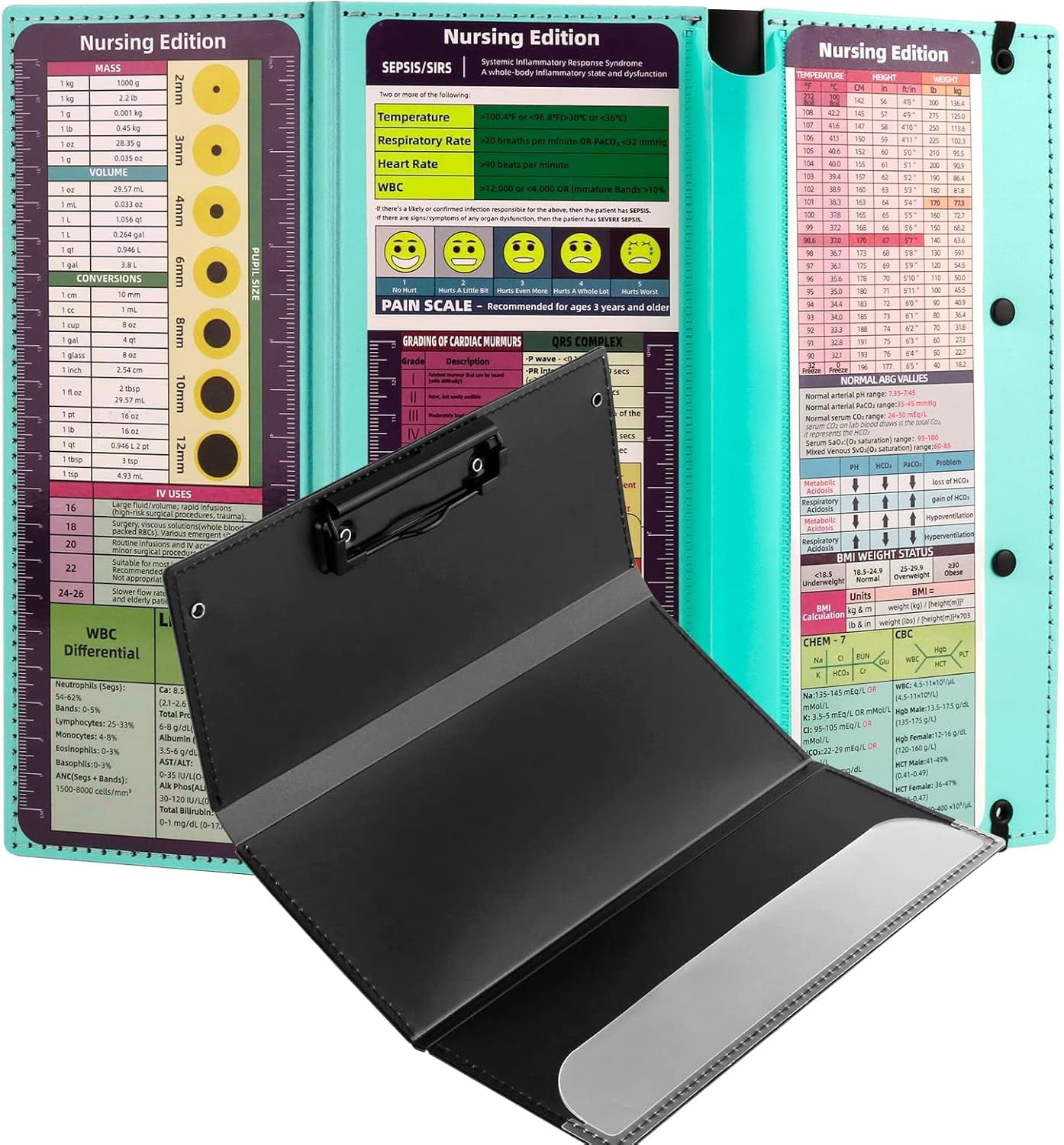 Nursing Clipboard, Foldable 3 Layers Nurse Clipboard with Quick Access Medical References and Nursing Cheat Sheet Notepad for Students, Nurses, Doctors and Medical Staff(Light Blue)