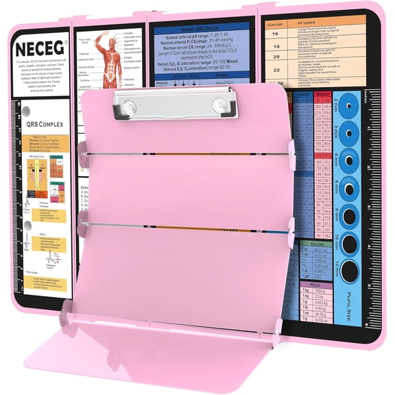 Nursing Clipboard Foldable-4 Layers Aluminum Nurse Foldable Clipboard Nursing Medical Edition Cheat Sheets, Pocket Size Pen Clip for Nurses Students School and Doctors-Pink