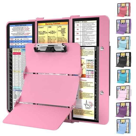 DEBIALO Nursing Clipboard Foldable, 3 Layers Aluminum Foldable Clipboard with Pen Holder and Nursing Edition Cheat Chart, Pocket Size for Students, Nurses and Doctors
