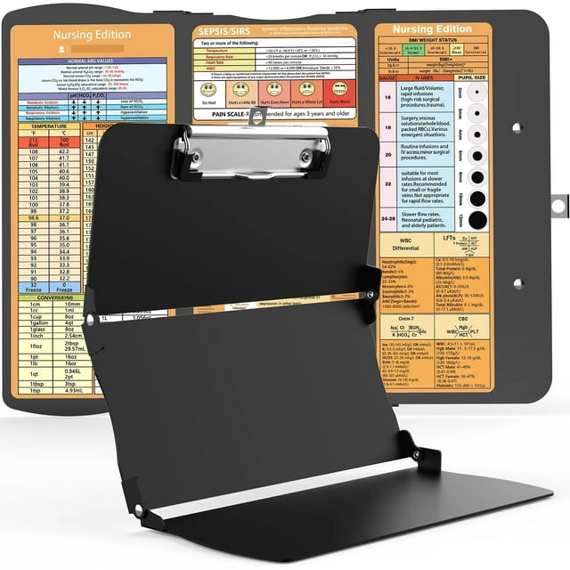 Nursing Clipboard Foldable Clipboard Medical: Nursing Edition Cheat Sheets 3 Layers Foldable Clipboard Nursing Pocket Size Profile Clip Nurse Clipboard Notepad for Students and Doctors(Black)