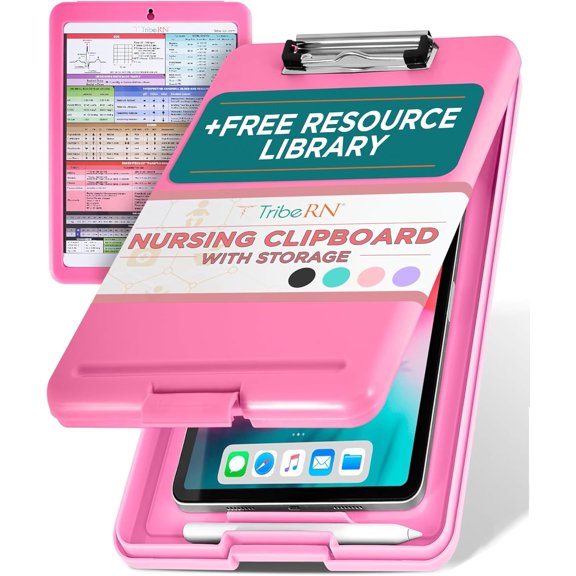 Nursing Clipboard with Storage - Medical Clipboard Nursing Essentials for Nurses and Nursing Students School Supplies with Quick Access Reference Guide (Pink)