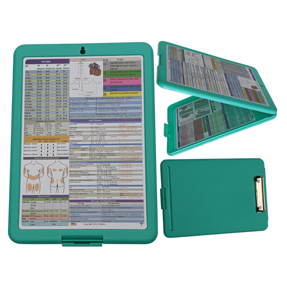 Nursing Clipboard with storage -providing quick access to clinical references - ideal for rotations (Mint)