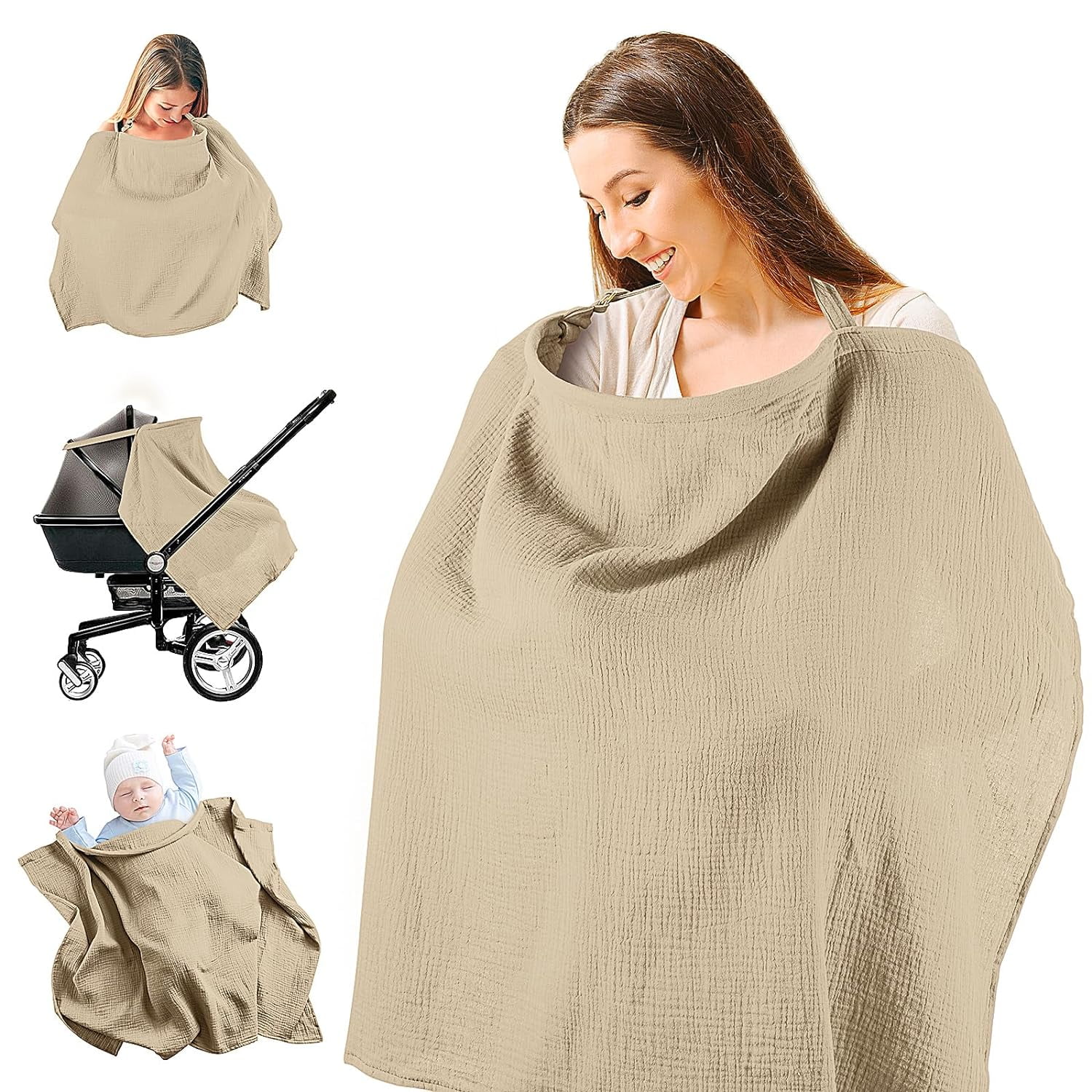 Nursing Cover for Baby Breastfeeding, Muslin Breathable Breastfeeding
