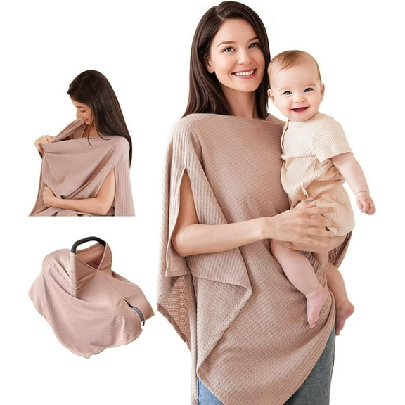 Nursing Cover for Breastfeeding, Soft & Breathable Privacy Poncho, Multi-Use Feeding Shawl, Comfortable & Portable Breastfeeding Cover for Women (Beige)