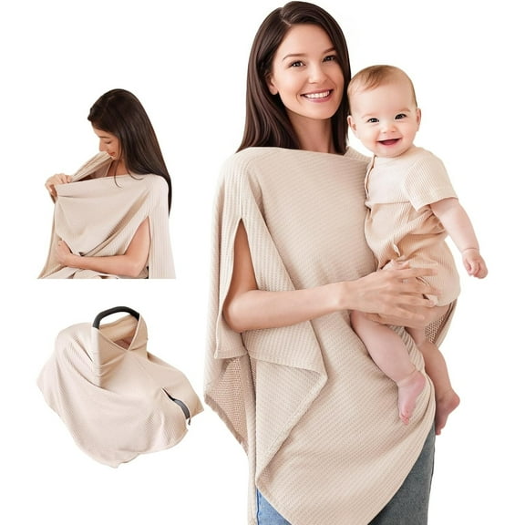 Nursing Cover for Breastfeeding, Soft & Breathable Privacy Poncho, Multi-Use Feeding Shawl, Comfortable & Portable Breastfeeding Cover for Women (Beige)