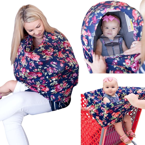 Nursing Cover, PENGXIANG Car Seat Canopy, Shopping Cart, High Chair, Stroller and Carseat Covers for Boys or Girls- Best Stretchy Infinity Scarf and Shawl- Multi Use Breastfeeding Cover