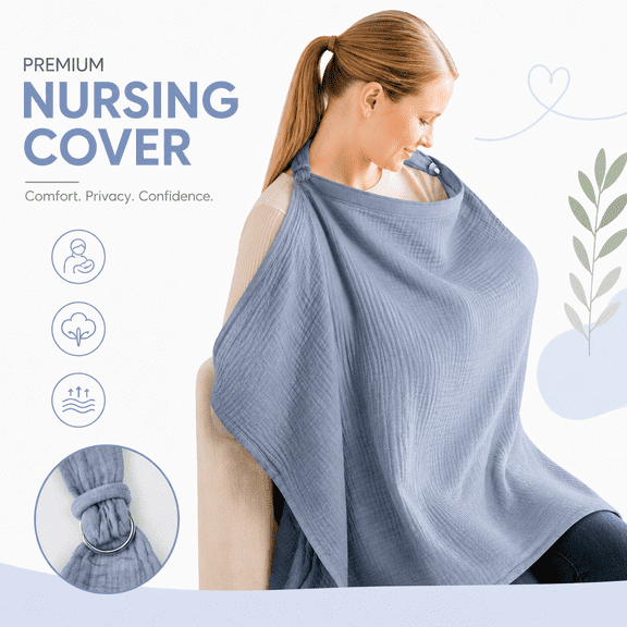 Nursing Cover for Baby Breastfeeding,Privacy Feeding Cover,Soft Cotton Nursing Apron,Light Blue