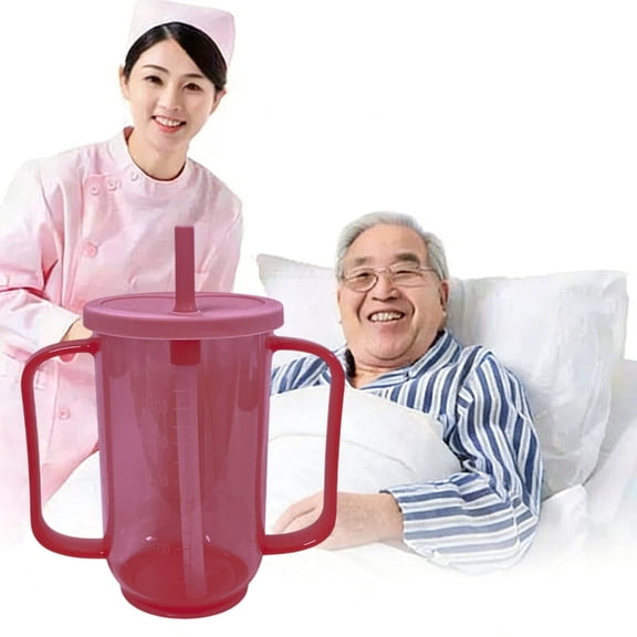 Nursing Cup for Elderly Adults - Spill Proof Water Cup, Anti Choking Drinking Cup, Adaptive Drinking Plastic Design for Bedridden/Postpartum Use (20x12.5cm, Green/Red)